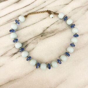 Vintage Acrylic Choker Necklace Blue Beaded Single Strand Collar MCM Colorful‎